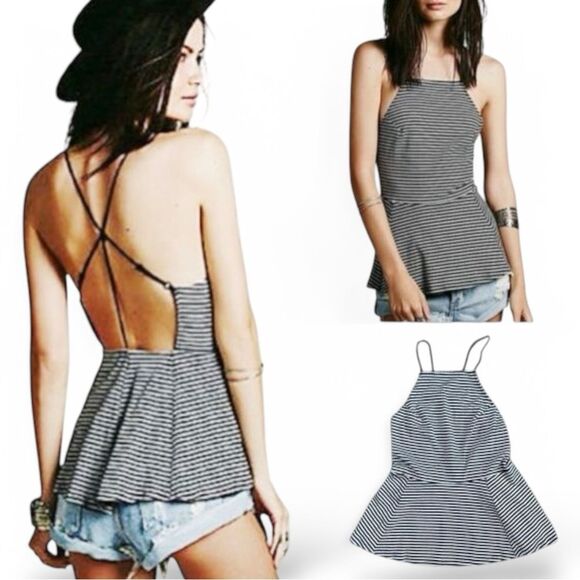 Free People We The Free Tabby Cat Fit & Flare Peplum Top - Picture 3 of 16